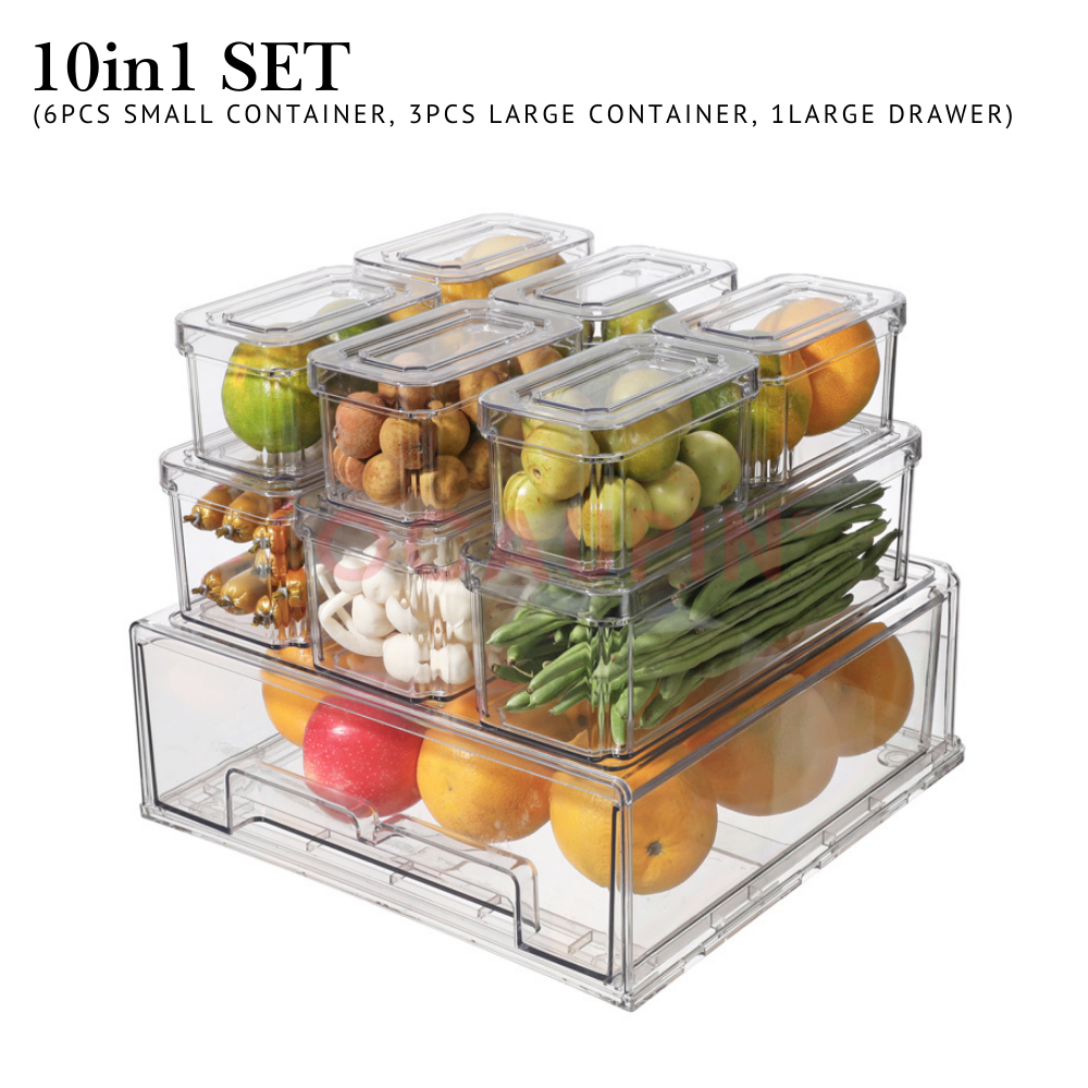 Locaupin Transparent Refrigerator Food Storage Stackable Fruits Vegetables Fridge Organizer High Quality Fresh Keeping Container