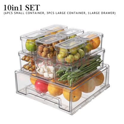 Locaupin Transparent Refrigerator Food Storage Stackable Fruits Vegetables Fridge Organizer High Quality Fresh Keeping Container
