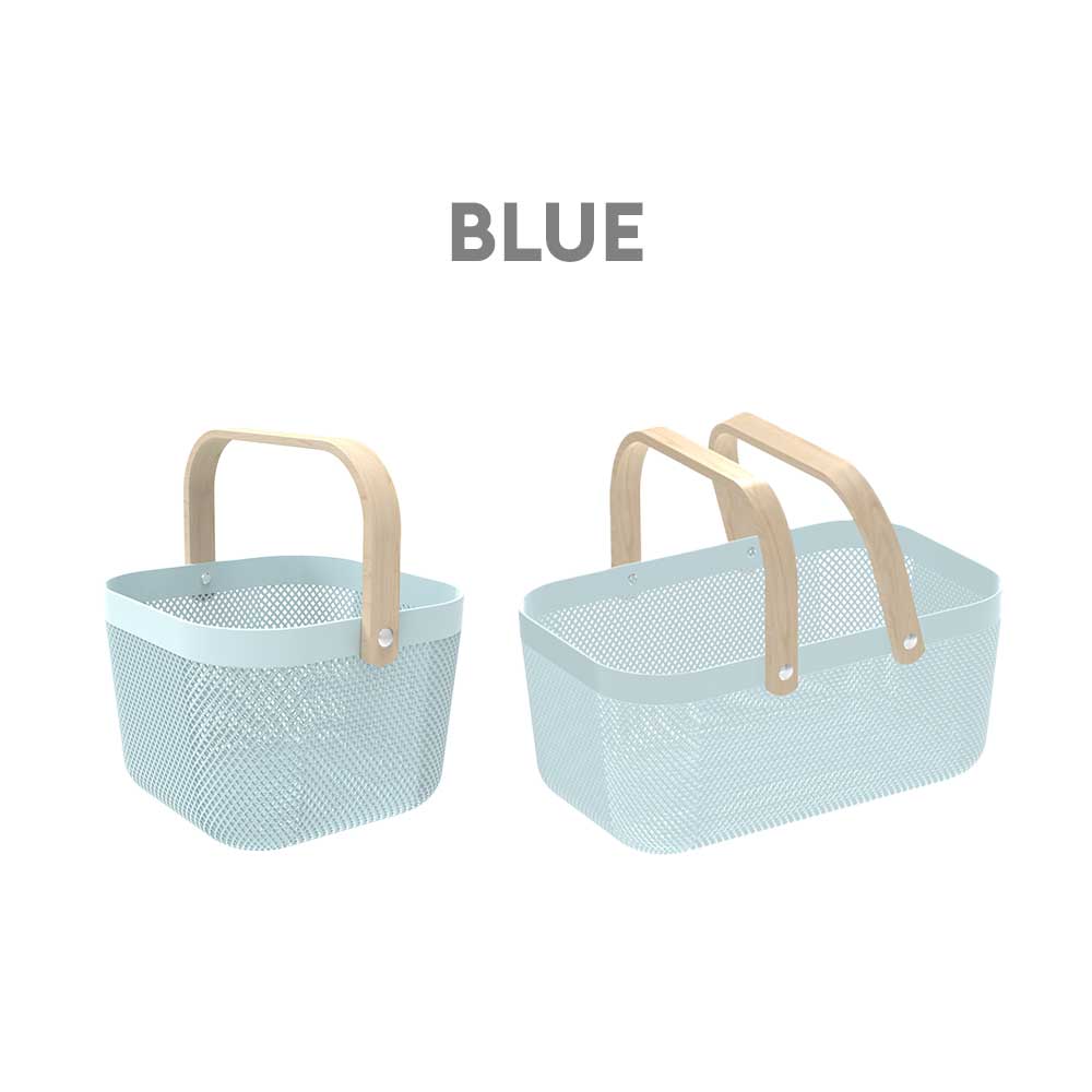 Locaupin Plastic Mesh Basket with Wooden Handle Cosmetic Organizer Kitchen Fruit Vegetable Storage Multifunctional Salon Spa Shopping Bin