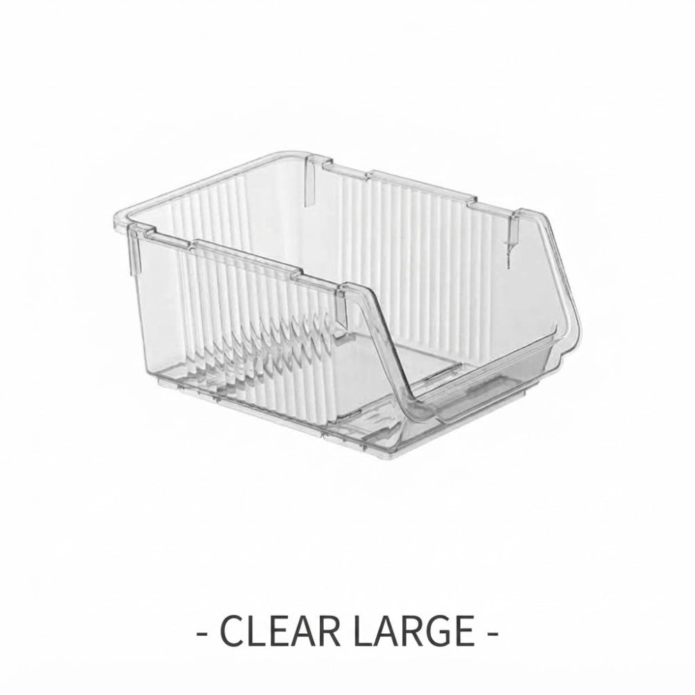 LOCAUPIN Multi-Purpose Stackable Storage Basket  Space-Saving Kitchen Pantry Storage Rack Premium PET Clear Organizer