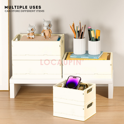 Locaupin Foldable Storage Basket Multipurpose Desktop Organizer for Office and School Stationery Supplies Container