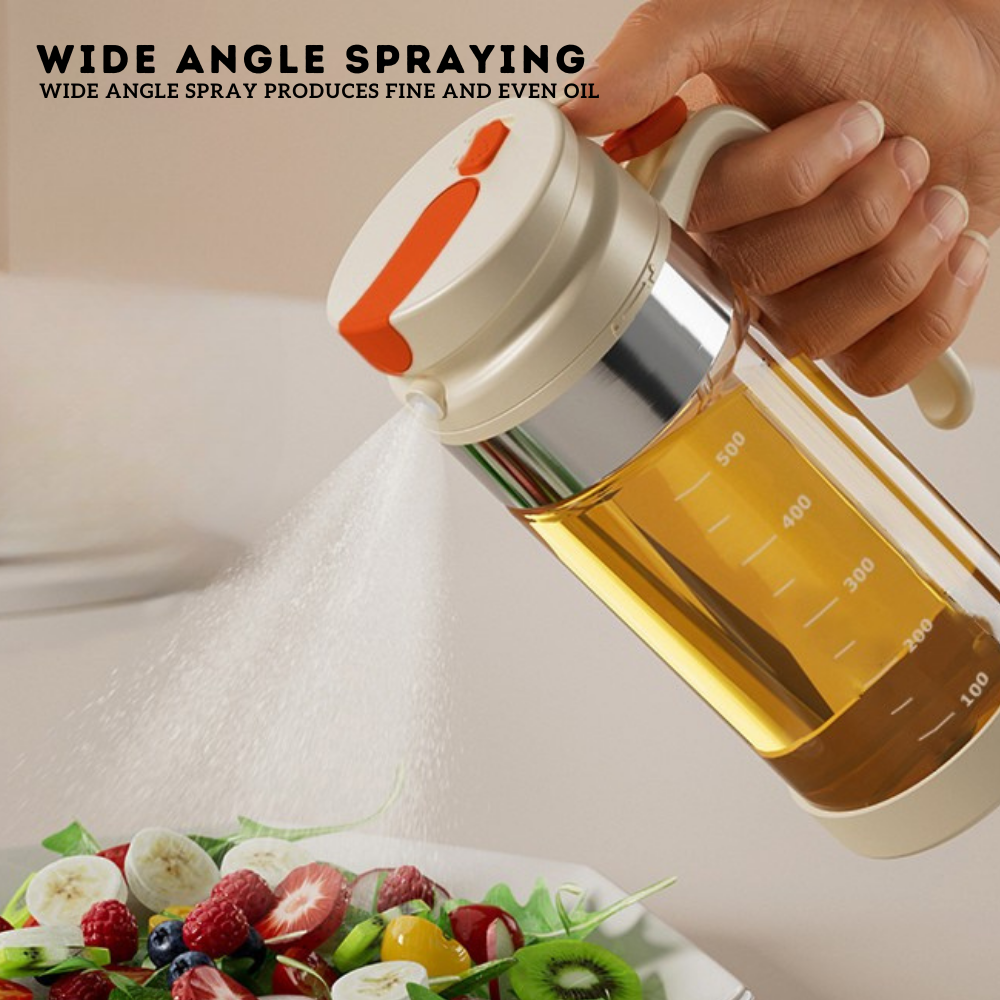 Locaupin 2 in 1 Borosilicate Glass Oil Spray and Dispenser Bottle Kitchen Condiments Container with 500 ml Capacity