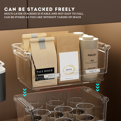 Locaupin Multifunctional Transparent Stackable Storage Box Space Saving High Quality Organizer for Kitchen Bathroom and Office
