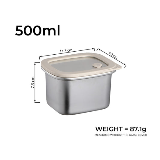 LOCAUPIN 304 Stainless Steel Food Container with Tempered Glass Lid Fresh Keeping Box Food Trays Food Storage Dispenser