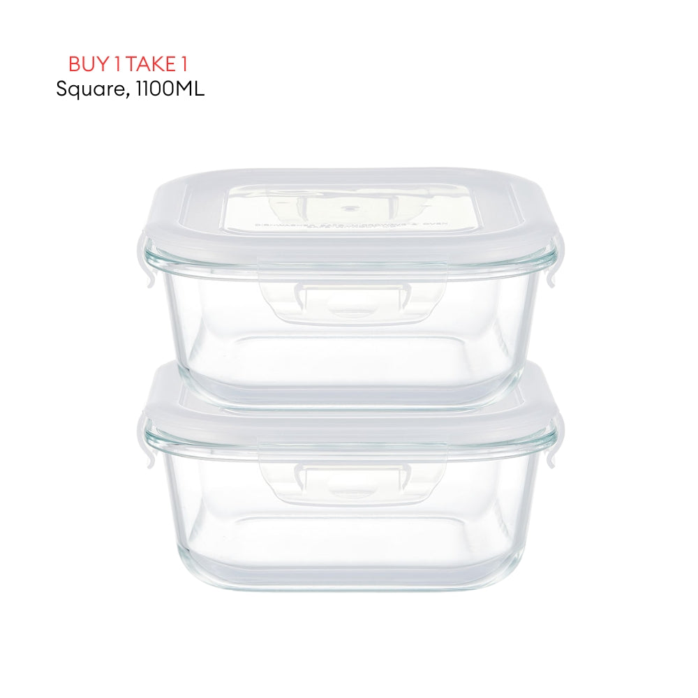 LOCAUPIN B1T1 2-Pack Airtight Borosilicate Glass Food Containers with Silicone Lid Microwave Safe Leakproof Lunch Box