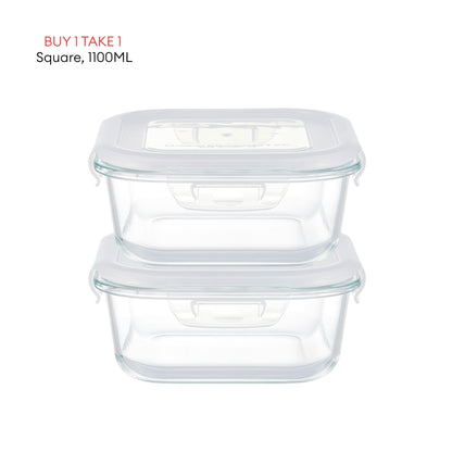 LOCAUPIN B1T1 2-Pack Airtight Borosilicate Glass Food Containers with Silicone Lid Microwave Safe Leakproof Lunch Box