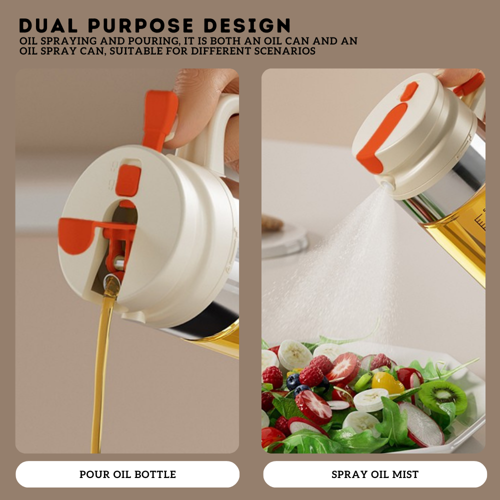 Locaupin 2 in 1 Borosilicate Glass Oil Spray and Dispenser Bottle Kitchen Condiments Container with 500 ml Capacity