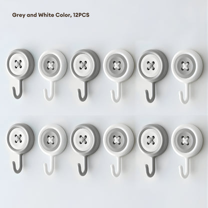 LOCAUPIN Bundle of 12 Adhesive Hooks Heavy Duty Wall Mounted Button Design High Quality Waterproof Hooks Wall Hangers