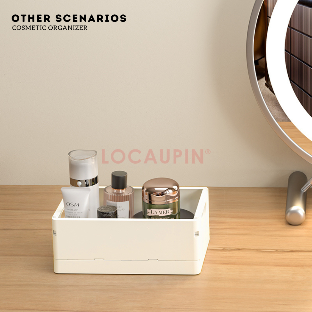 Locaupin Foldable Storage Basket Multipurpose Desktop Organizer for Office and School Stationery Supplies Container