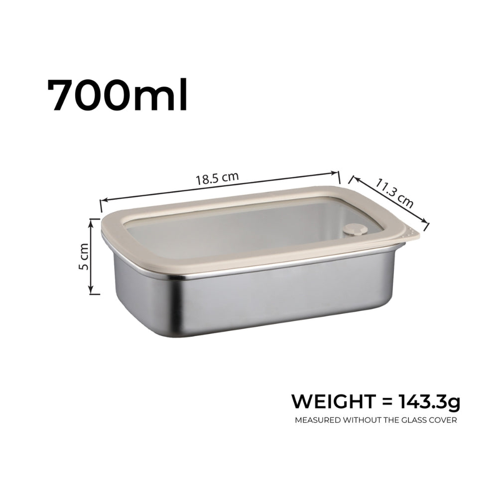LOCAUPIN 304 Stainless Steel Food Container with Tempered Glass Lid Fresh Keeping Box Food Trays Food Storage Dispenser