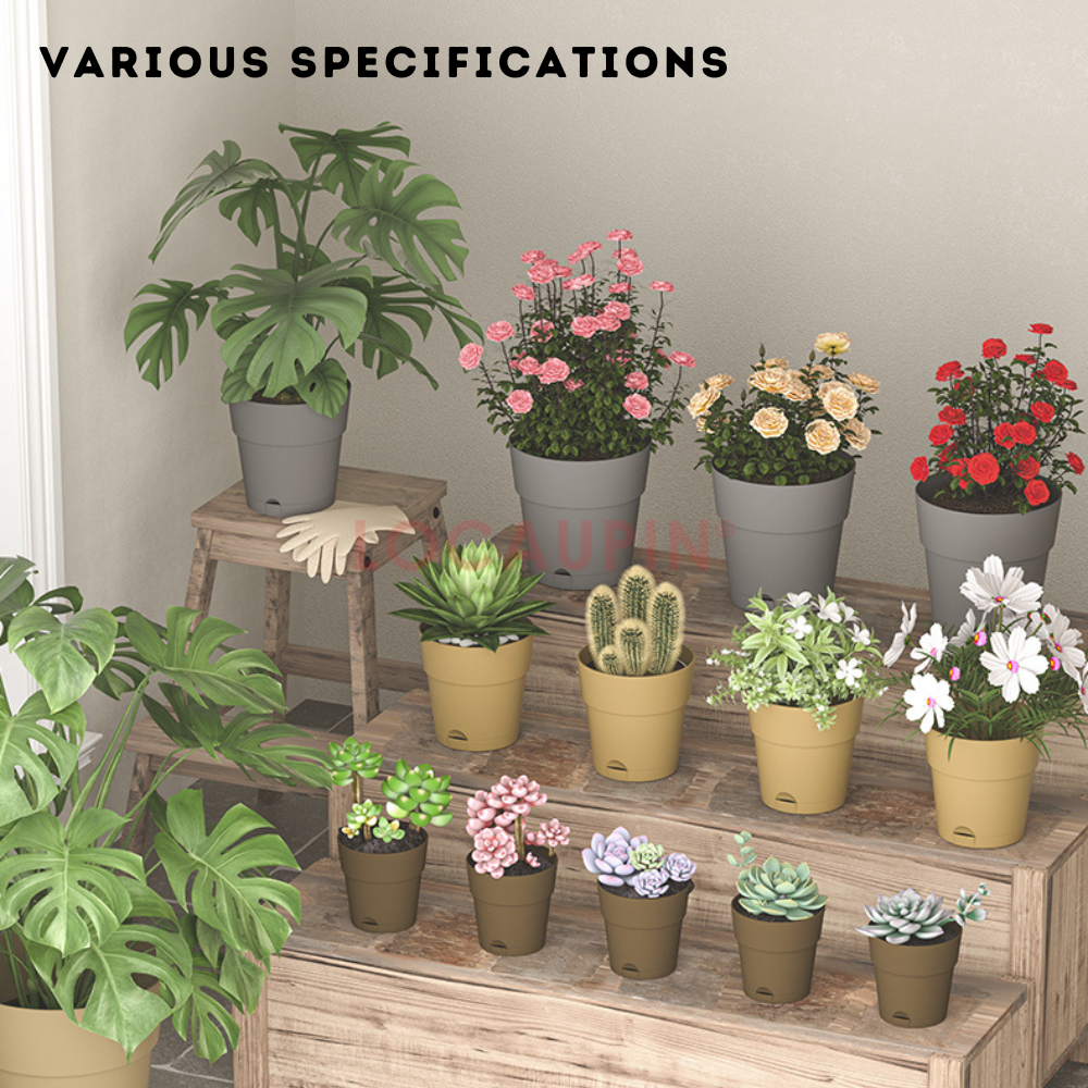 Locaupin Simple Style Flowerpot with Tray Minimalist Gardening Pot Indoor and Outdoor Garden Use