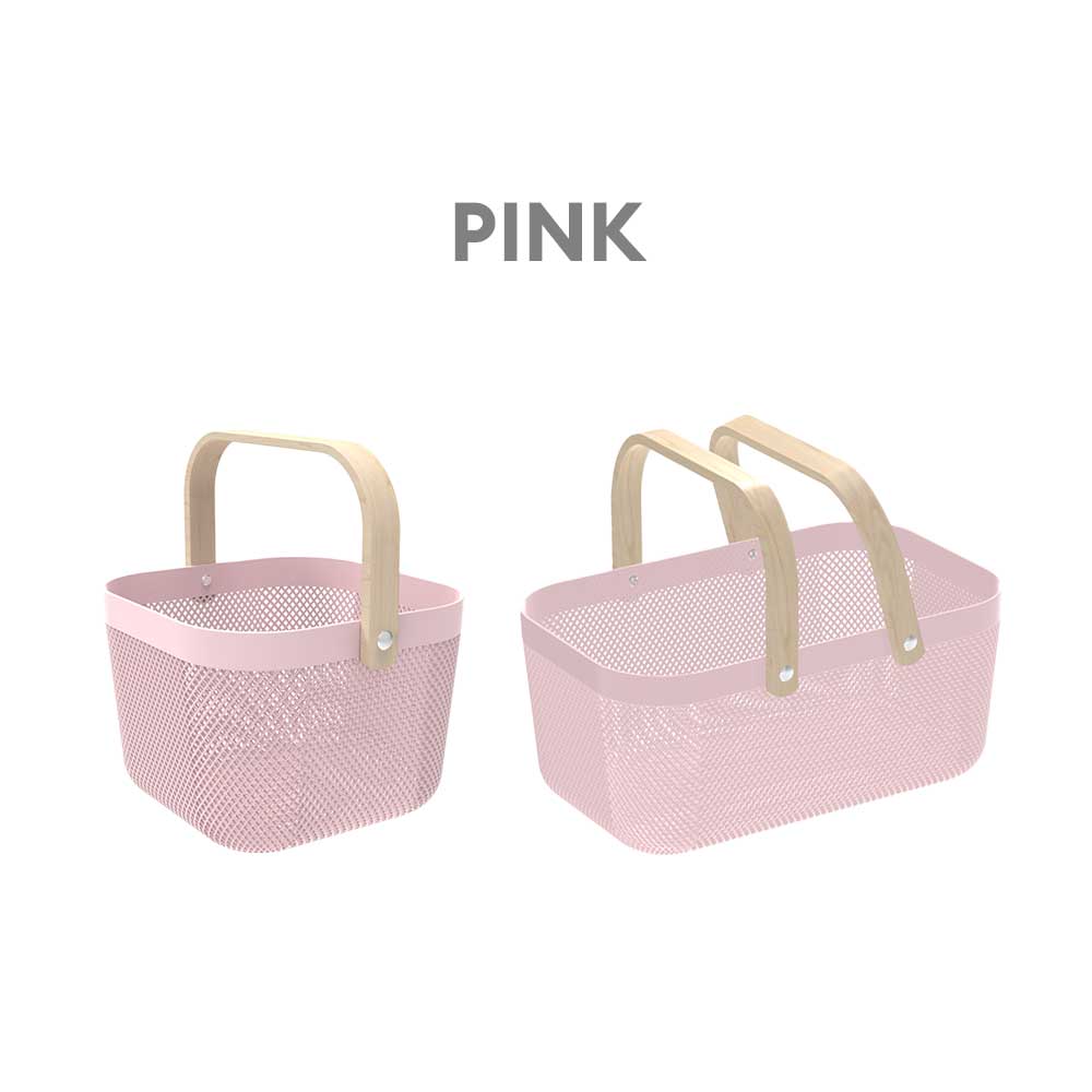 Locaupin Plastic Mesh Basket with Wooden Handle Cosmetic Organizer Kitchen Fruit Vegetable Storage Multifunctional Salon Spa Shopping Bin