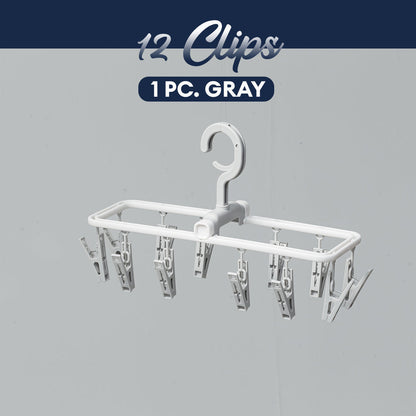 Locaupin Laundry Portable 12 Clips Folding Clothes Hanger Rotating Hook Socks Towel Undergarment Drying Rack
