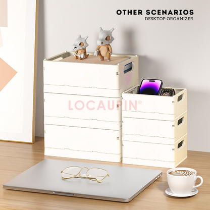 Locaupin Foldable Storage Basket Multipurpose Desktop Organizer for Office and School Stationery Supplies Container
