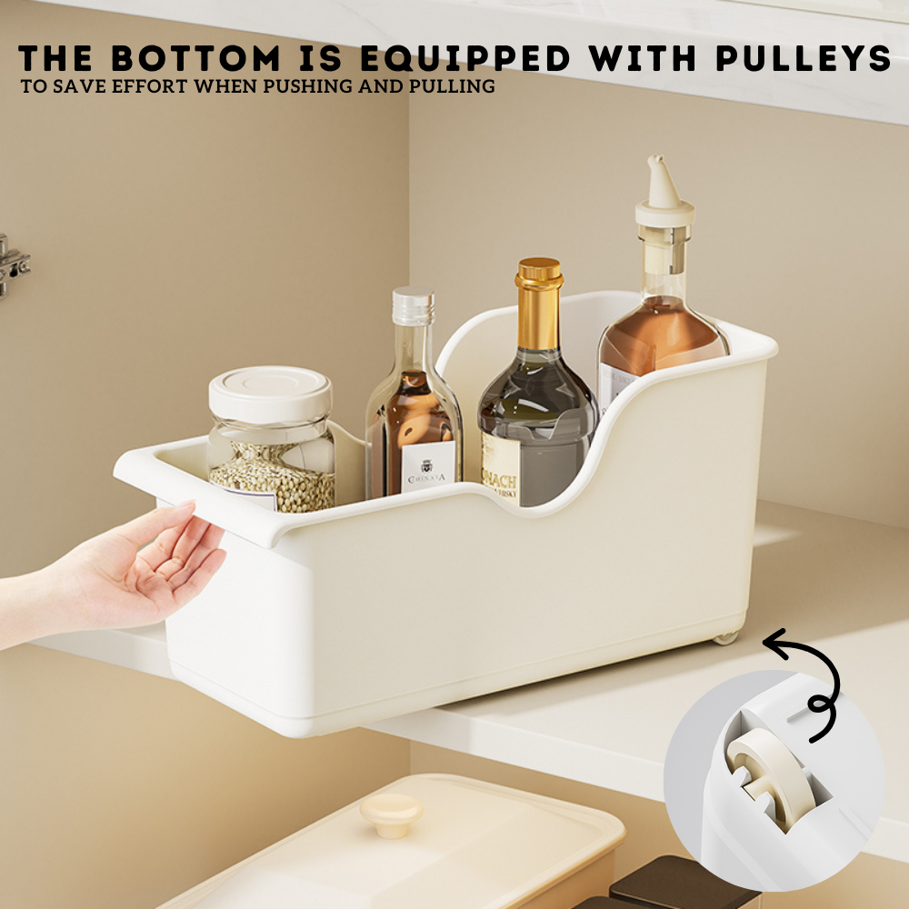 Locaupin Multifunctional Kitchen Cabinet Organizer Box Space Saving Large Capacity Pantry Pull-Out Storage Bin with Wheels