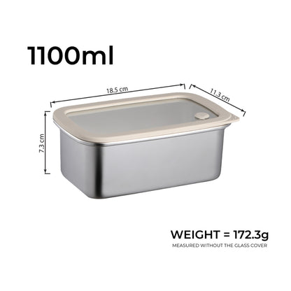 LOCAUPIN 304 Stainless Steel Food Container with Tempered Glass Lid Fresh Keeping Box Food Trays Food Storage Dispenser