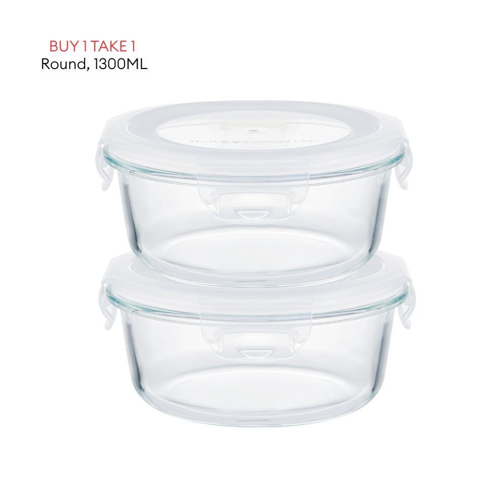 LOCAUPIN B1T1 2-Pack Airtight Borosilicate Glass Food Containers with Silicone Lid Microwave Safe Leakproof Lunch Box