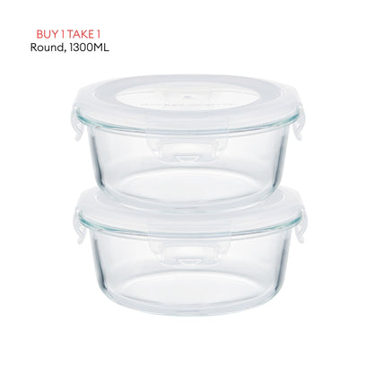 LOCAUPIN B1T1 2-Pack Airtight Borosilicate Glass Food Containers with Silicone Lid Microwave Safe Leakproof Lunch Box