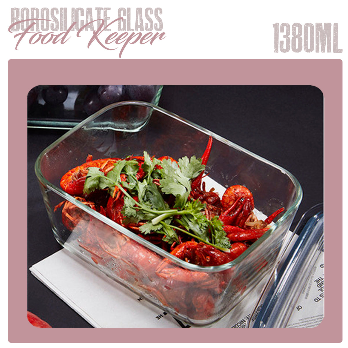 Locaupin Rectangular Press Vacuum Cover Borosilicate Glass Airtight Food Container Leaf-Proof Fresh Keeper Leftover Storage Heat Cold Resistant