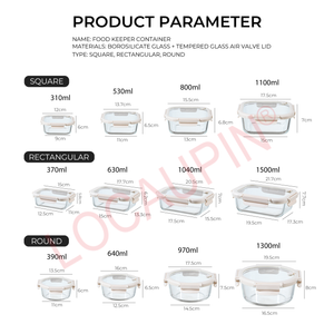 Locaupin Tempered Glass Air Valve Lid Airtight Food Keeper Borosilicate Lunch Box Leakproof Heat Resistant Meal Prep Container