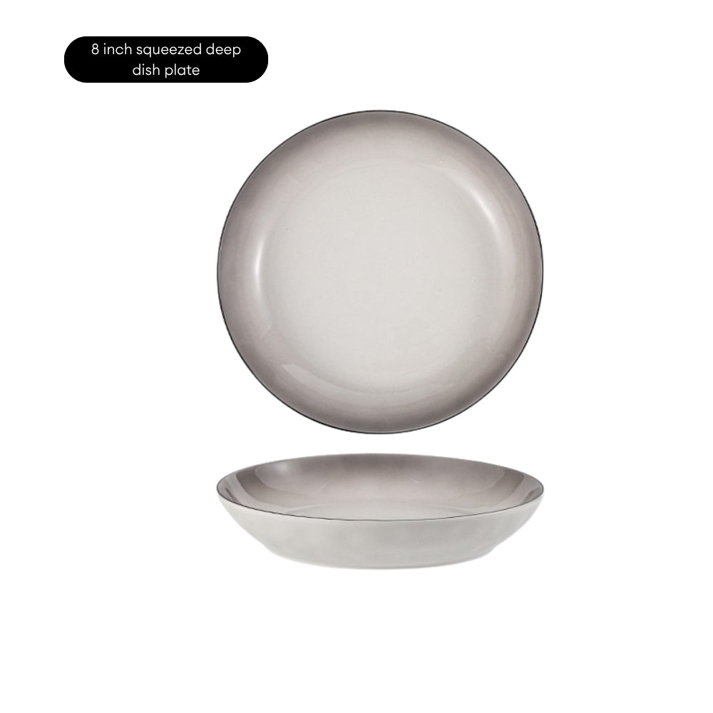 LOCAUPIN Minimalist Glazed Ceramic Dinnerware Microwave Oven Safe Multi-Size Plates and Bowls Dining Set Food Safe Plate