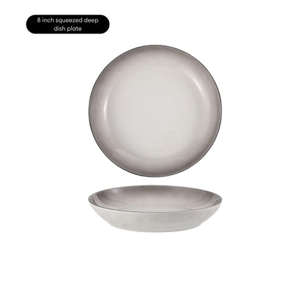 LOCAUPIN Minimalist Glazed Ceramic Dinnerware Microwave Oven Safe Multi-Size Plates and Bowls Dining Set Food Safe Plate