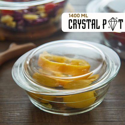 Locaupin Clear Borosilicate Glass Oven Safe Serving Casserole Dish Baking Round Covered Salad Bowl with Handle