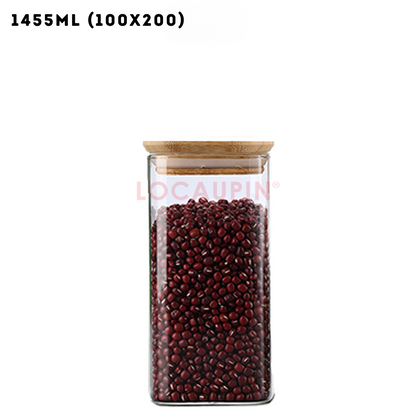Locaupin Square Borosilicate Glass Canister with Bamboo Lid Airtight Food Jar Storage Transparent Kitchen Pantry Sealed Container