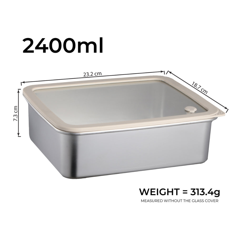 LOCAUPIN 304 Stainless Steel Food Container with Tempered Glass Lid Fresh Keeping Box Food Trays Food Storage Dispenser