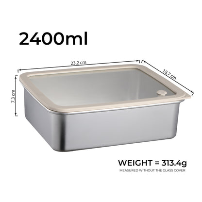 LOCAUPIN 304 Stainless Steel Food Container with Tempered Glass Lid Fresh Keeping Box Food Trays Food Storage Dispenser