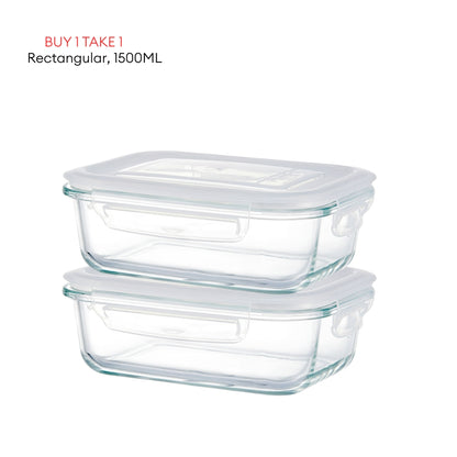 LOCAUPIN B1T1 2-Pack Airtight Borosilicate Glass Food Containers with Silicone Lid Microwave Safe Leakproof Lunch Box