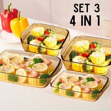 Load image into Gallery viewer, Locaupin Bundle of 4 Amber Borosilicate Bakeware Microwave Oven Safe Baking Plate Package Set Party Tray Food Container for Mommy
