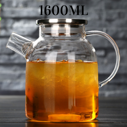Locaupin Tea Pot Maker with Removable Spout Filter Heat Resistant Borosilicate Glass Stainless Steel Lid Kettle Hot Cold Beverage