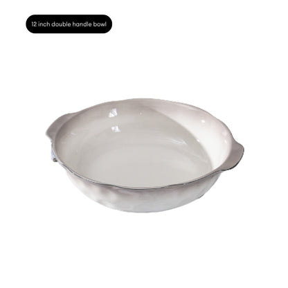 LOCAUPIN Minimalist Glazed Ceramic Dinnerware Microwave Oven Safe Multi-Size Plates and Bowls Dining Set Food Safe Plate