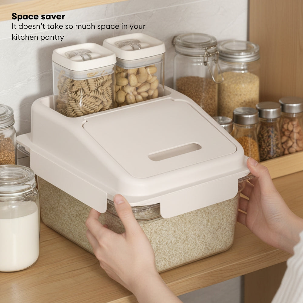 LOCAUPIN Rice Container Dispenser 5KG Large Capacity Rice Storage Box with Lid Transparent Square Grain Cereal Dispenser
