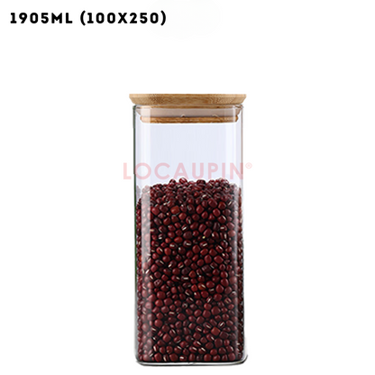 Locaupin Square Borosilicate Glass Canister with Bamboo Lid Airtight Food Jar Storage Transparent Kitchen Pantry Sealed Container