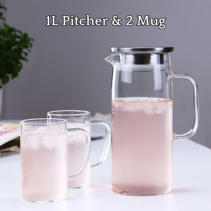 Locaupin Borosilicate Glass Water Pitcher with Stainless Steel Lid Hot and Cold Drinks Juice Coffee Beverage Large Capacity Jug