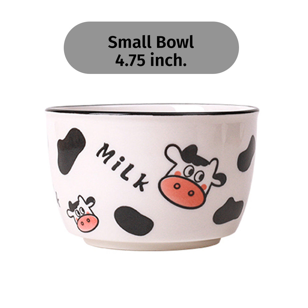 Locaupin Cute Cow Design Porcelain Dinnerware Dumpling Plate Soup Noodle Bowl Appetizer Snack Saucer Serving Dish Pot