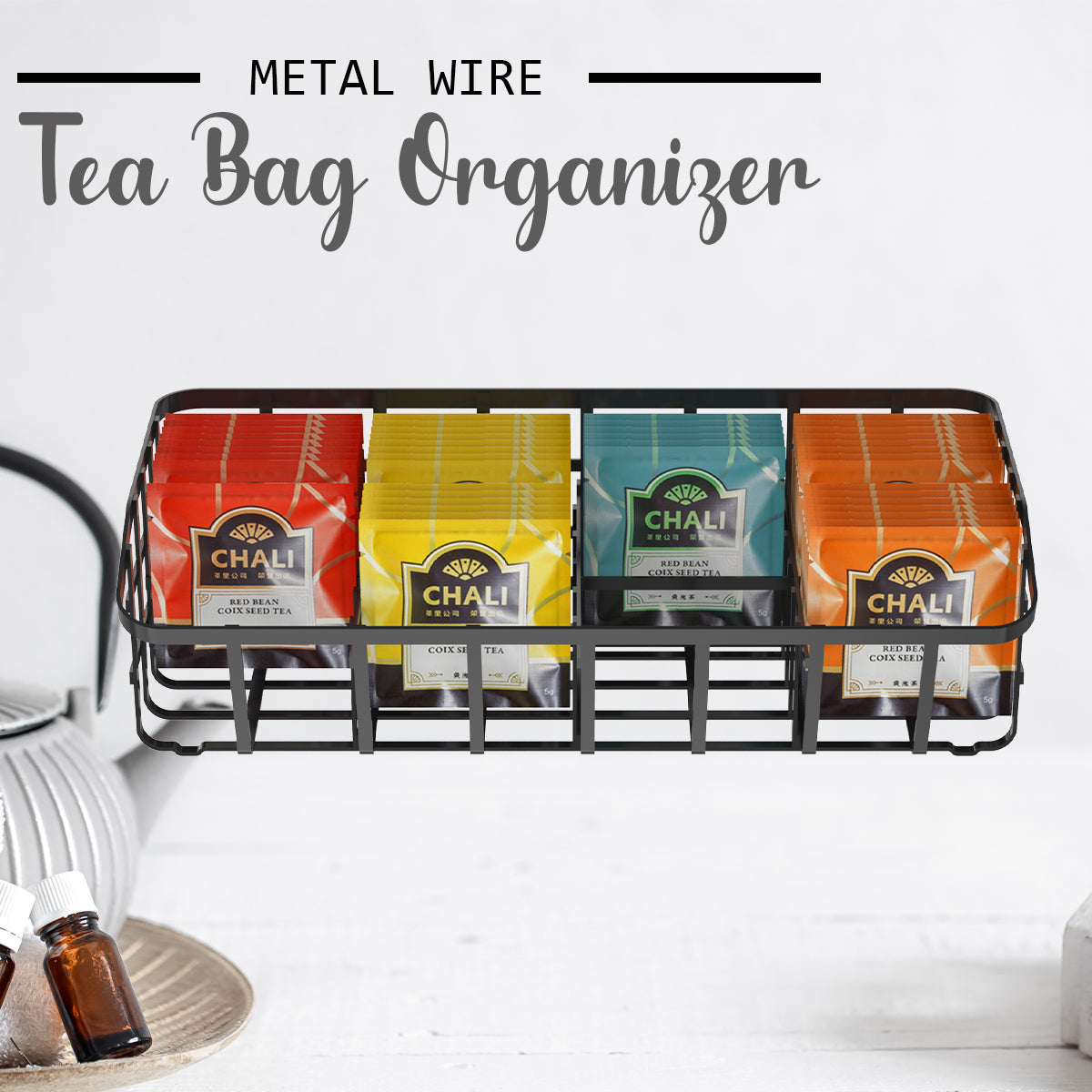 Locaupin Metal Wire Tea Bag Organizer Coffee Pods Packets Caddy Holder ...
