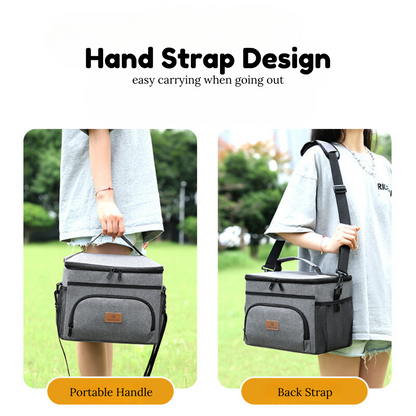 Locaupin Insulated Lunch Box and Ice Drink Bag Large Capacity Waterproof with Strap and Side Pockets Portable Food Drinks Storage