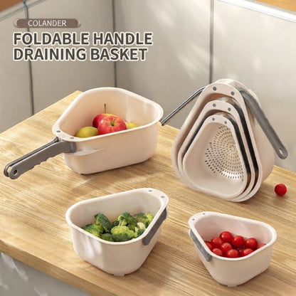 LOCAUPIN Foldable Handle Colander Draining Basket Food-Grade Vegetable & Fruit Strainer Space-Saving Triangle Basket