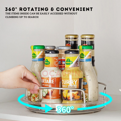 Locaupin 360° Multifunctional Rotating Organizer Condiments Cosmetics Snacks Toiletries Rotatable Transparent Display Rack