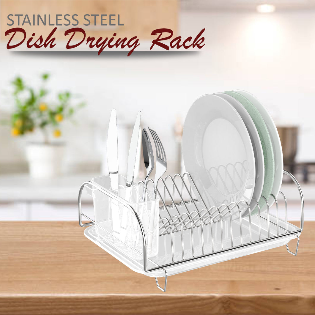 Locaupin Stainless Steel Dish Drying Rack Shelf with Drainboard Cutlery Holder Kitchen Sink Counter Organizer Plate Storage