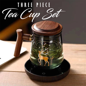 LOCAUPIN Borosilicate Glass Teapot Removable Infuser Cup Printed Design Wooden Handle Herbal Kettle