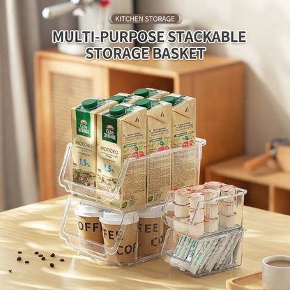 LOCAUPIN Multi-Purpose Stackable Storage Basket  Space-Saving Kitchen Pantry Storage Rack Premium PET Clear Organizer