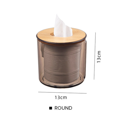 Locaupin Minimalist Clear Tissue Box Dispenser with Bamboo Lid Facial Dryer Sheet Organizer Bathroom Countertop Napkin Holder
