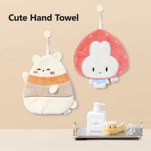 Locaupin Cute Cartoon Animal Hand Towel with Hanging Loop Soft Absorbent Fast Drying Washcloth For Kitchen Bathroom  Use