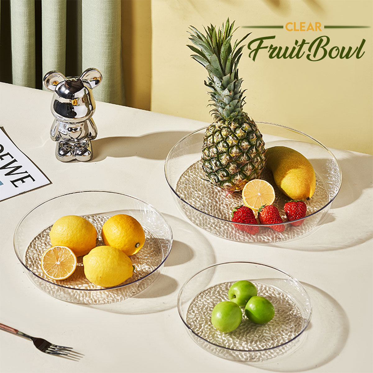 Locaupin Clear Round Serving Food Tray Fruit Salad Bowl Container Multifunctional Appetizer Snacks Platter