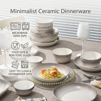 LOCAUPIN Minimalist Glazed Ceramic Dinnerware Microwave Oven Safe Multi-Size Plates and Bowls Dining Set Food Safe Plate