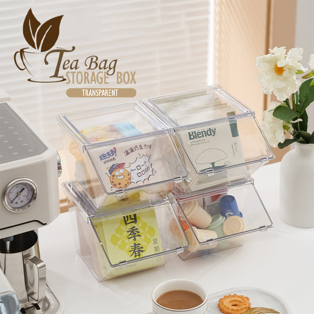 Locaupin 1 Piece Clear Tea Bag Storage Container Box with Lid Stackable Bin Pantry Shelf Organizer Coffee Pods Packets Holder